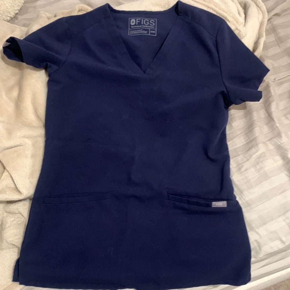 XXS lightly worn Figs navy blue scrub top